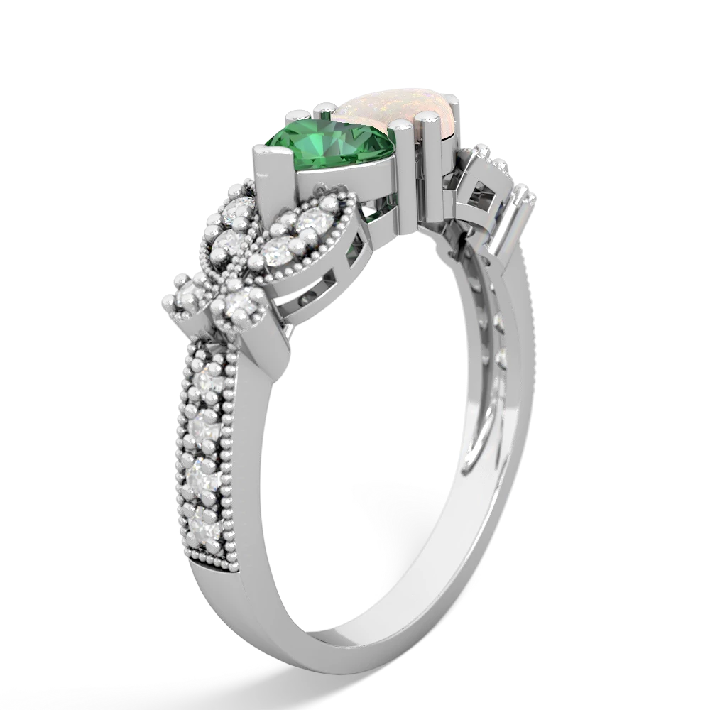 Lab Emerald Diamond Butterflies 14K White Gold ring R5601