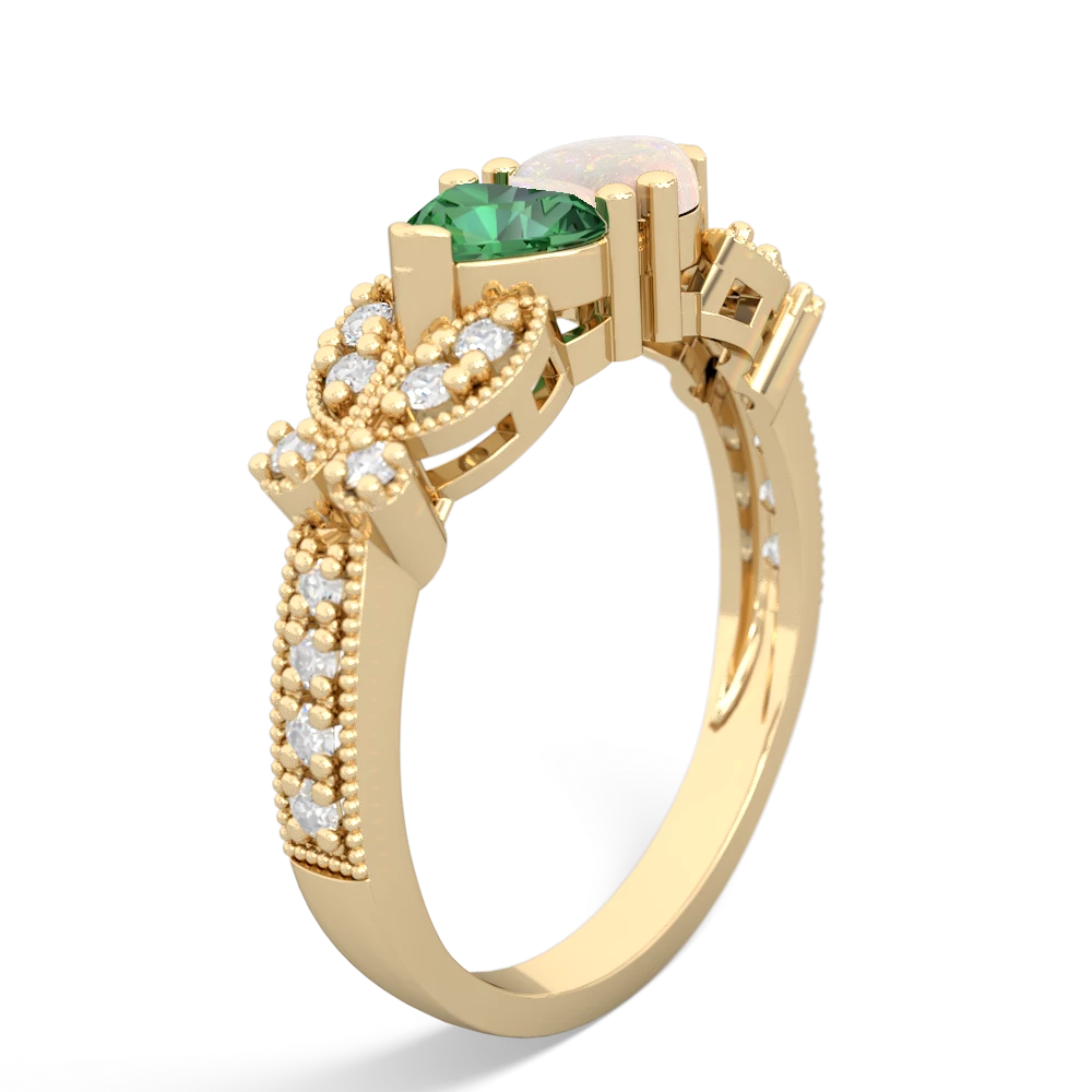 Lab Emerald Diamond Butterflies 14K Yellow Gold ring R5601