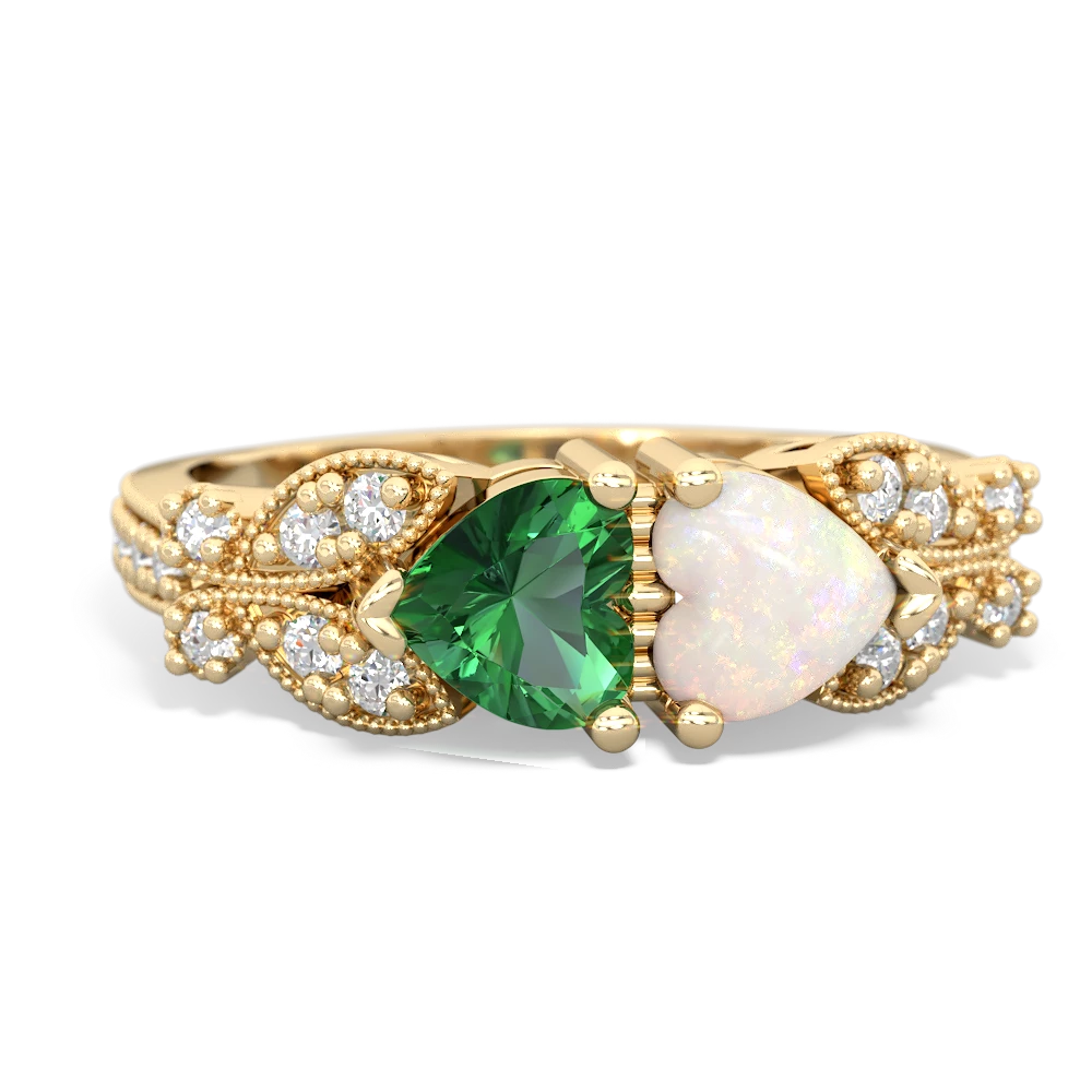 Lab Emerald Diamond Butterflies 14K Yellow Gold ring R5601