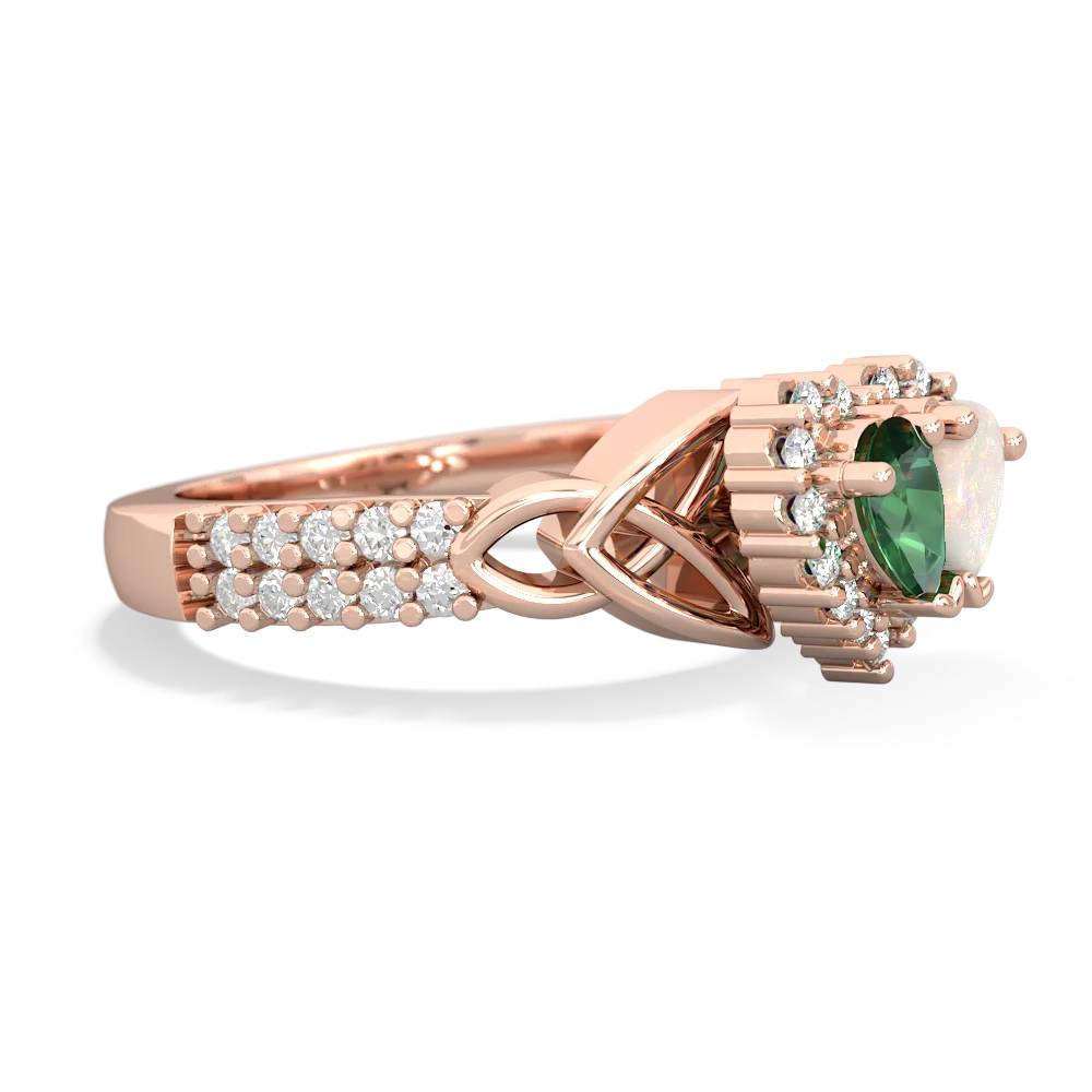 Lab Emerald Celtic Knot Two Hearts As One 14K Rose Gold ring R2644HRT