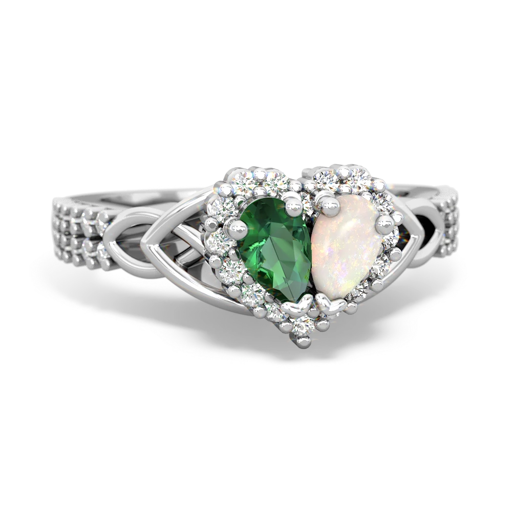 Lab Emerald Celtic Knot Two Hearts As One 14K White Gold ring R2644HRT