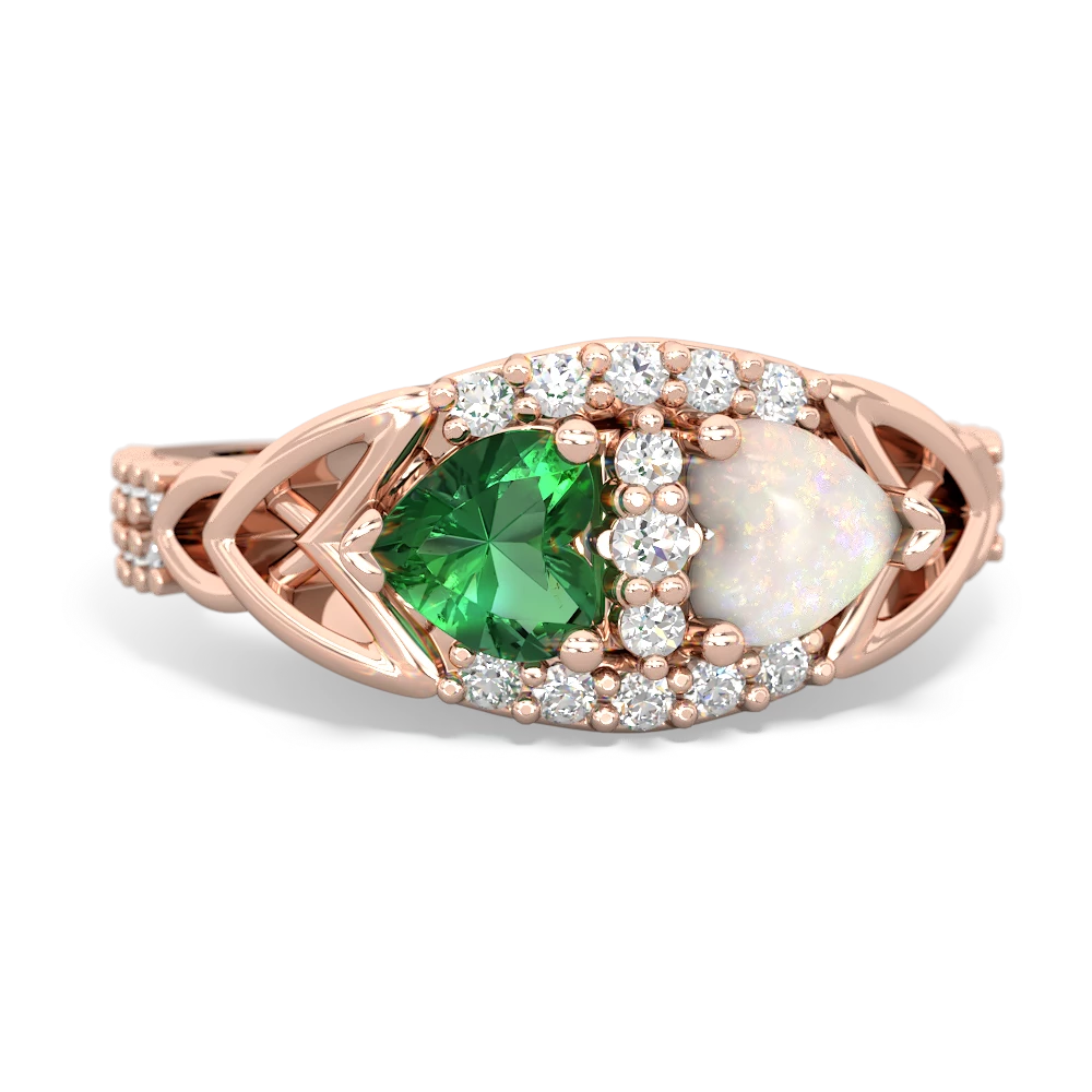 Lab Emerald Sparkling Celtic Knot 14K Rose Gold ring R2645