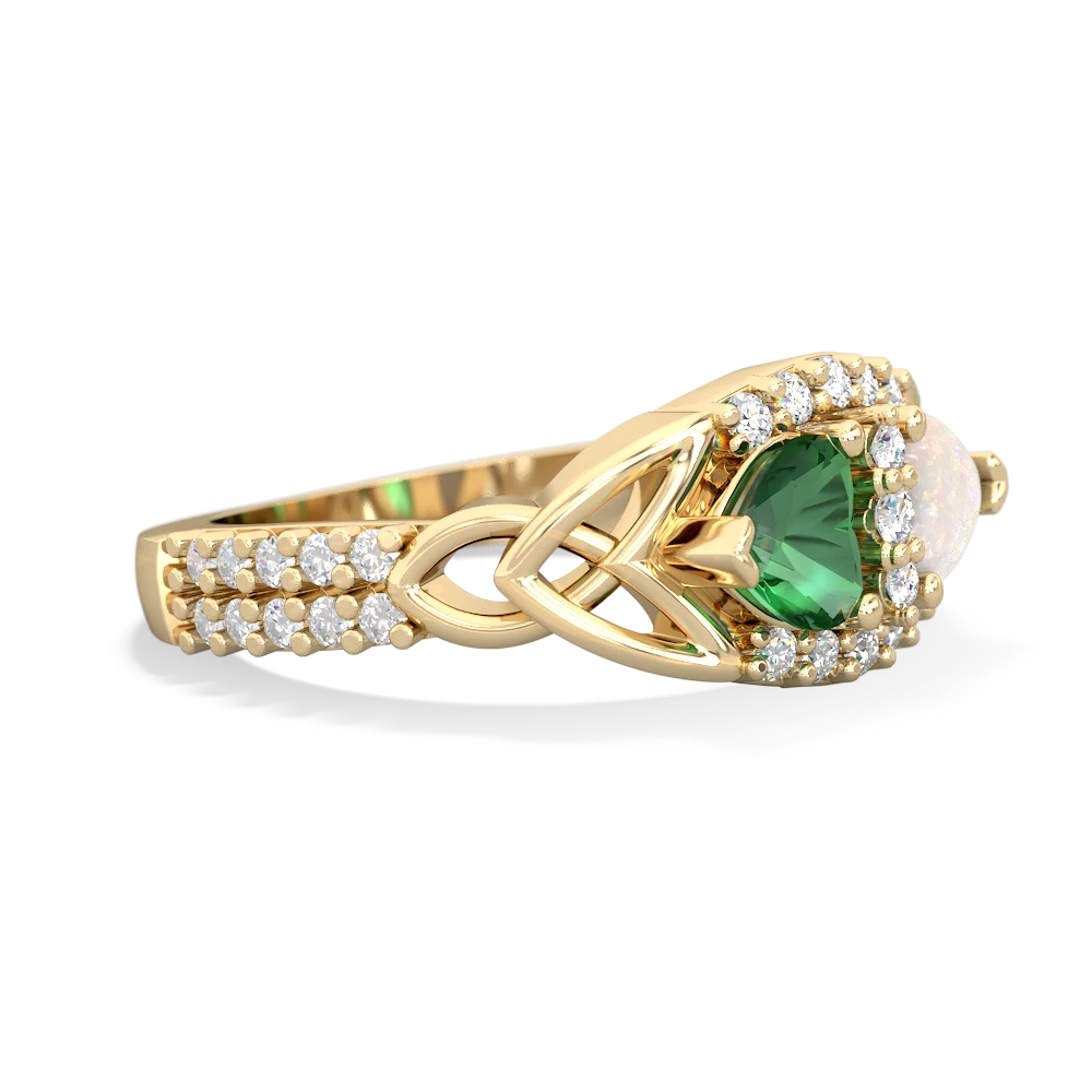 Lab Emerald Sparkling Celtic Knot 14K Yellow Gold ring R2645