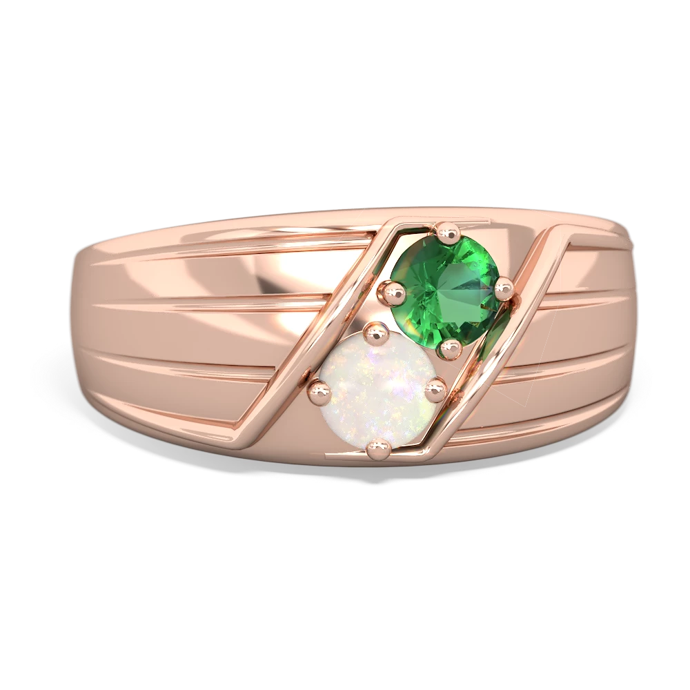 Lab Emerald Men's Streamline 14K Rose Gold ring R0460