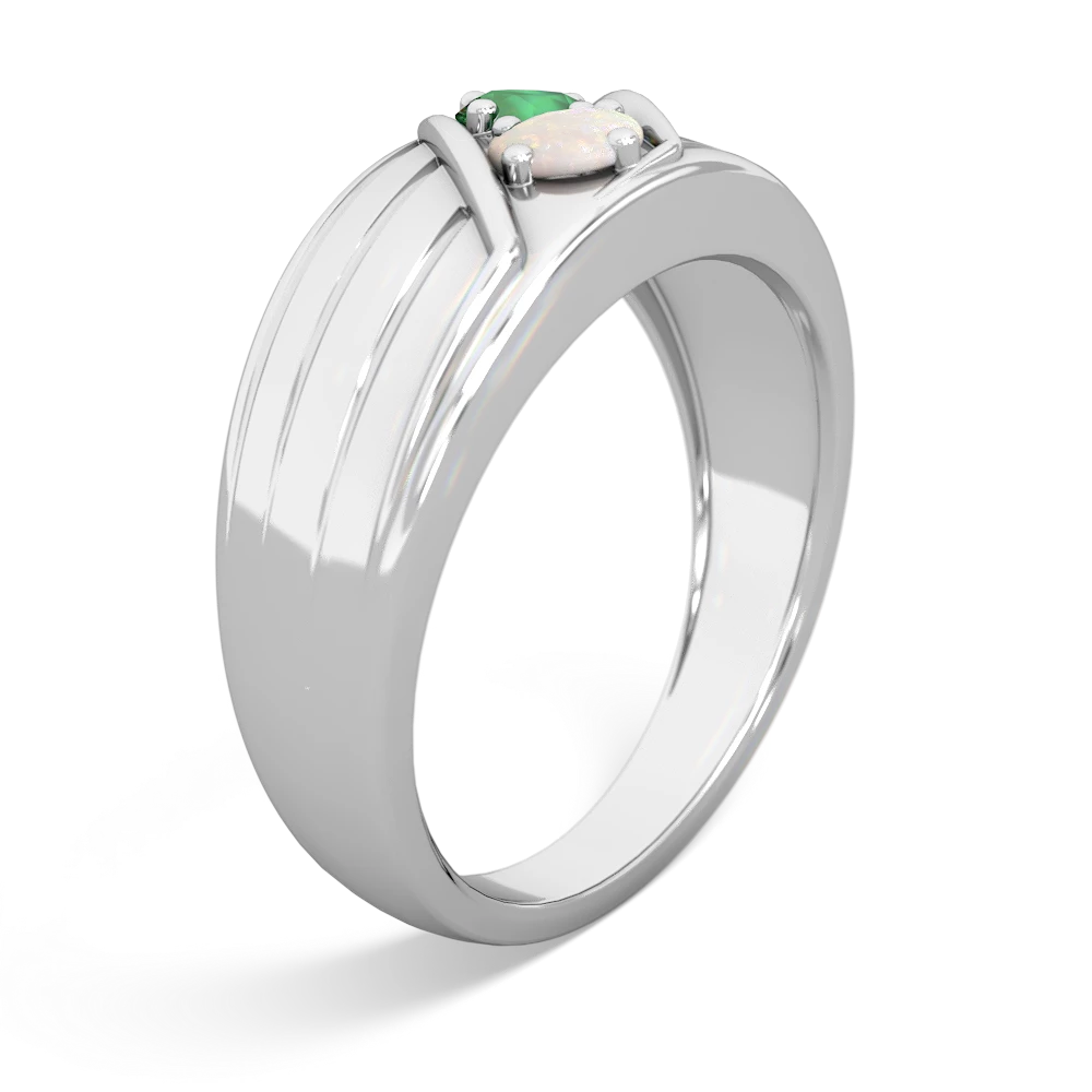 Lab Emerald Men's Streamline 14K White Gold ring R0460