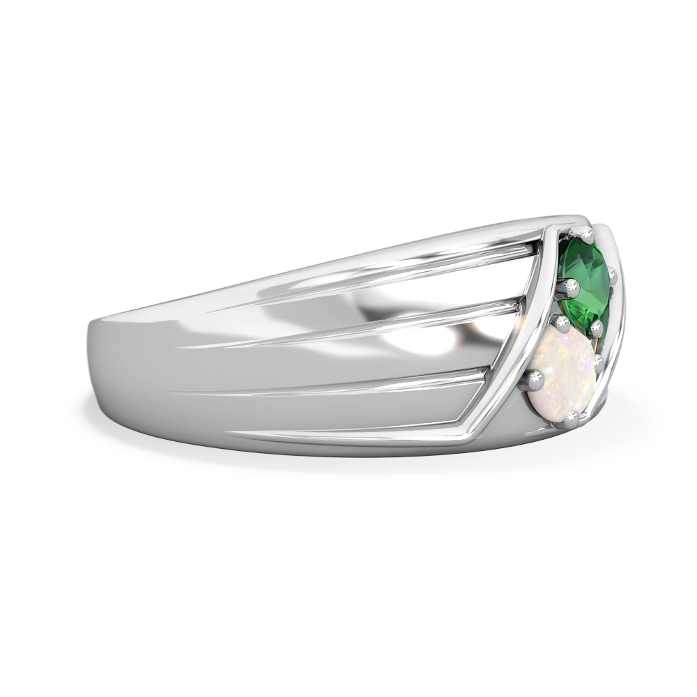 Lab Emerald Men's Streamline 14K White Gold ring R0460