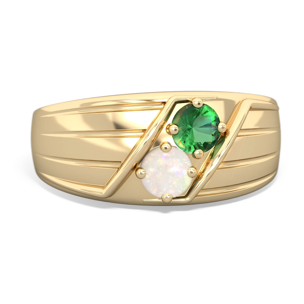 Lab Emerald Men's Streamline 14K Yellow Gold ring R0460