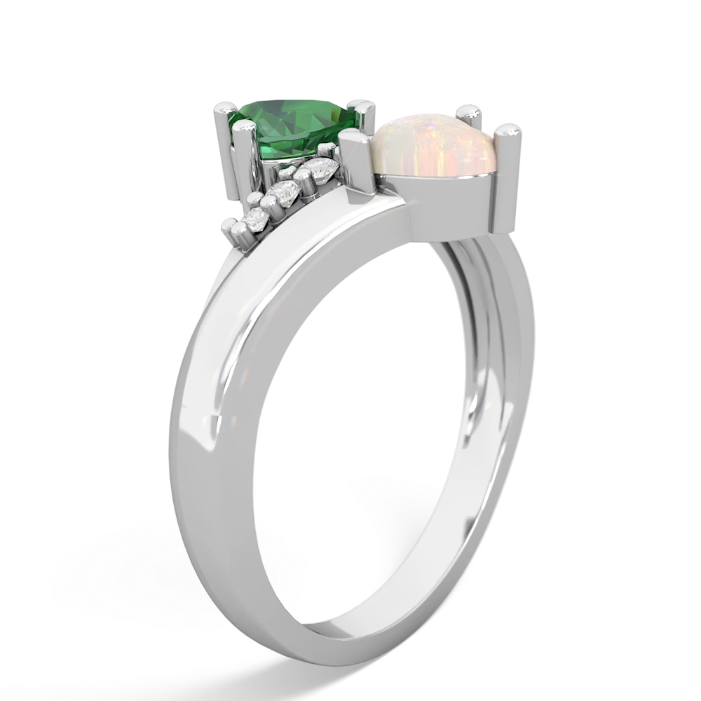 Lab Emerald Heart To Heart 14K White Gold ring R2064