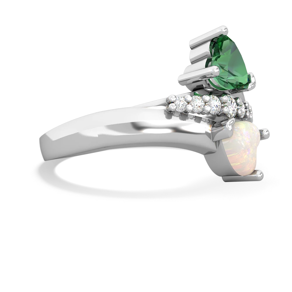 Lab Emerald Heart To Heart 14K White Gold ring R2064