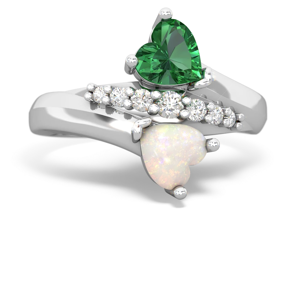 Lab Emerald Heart To Heart 14K White Gold ring R2064