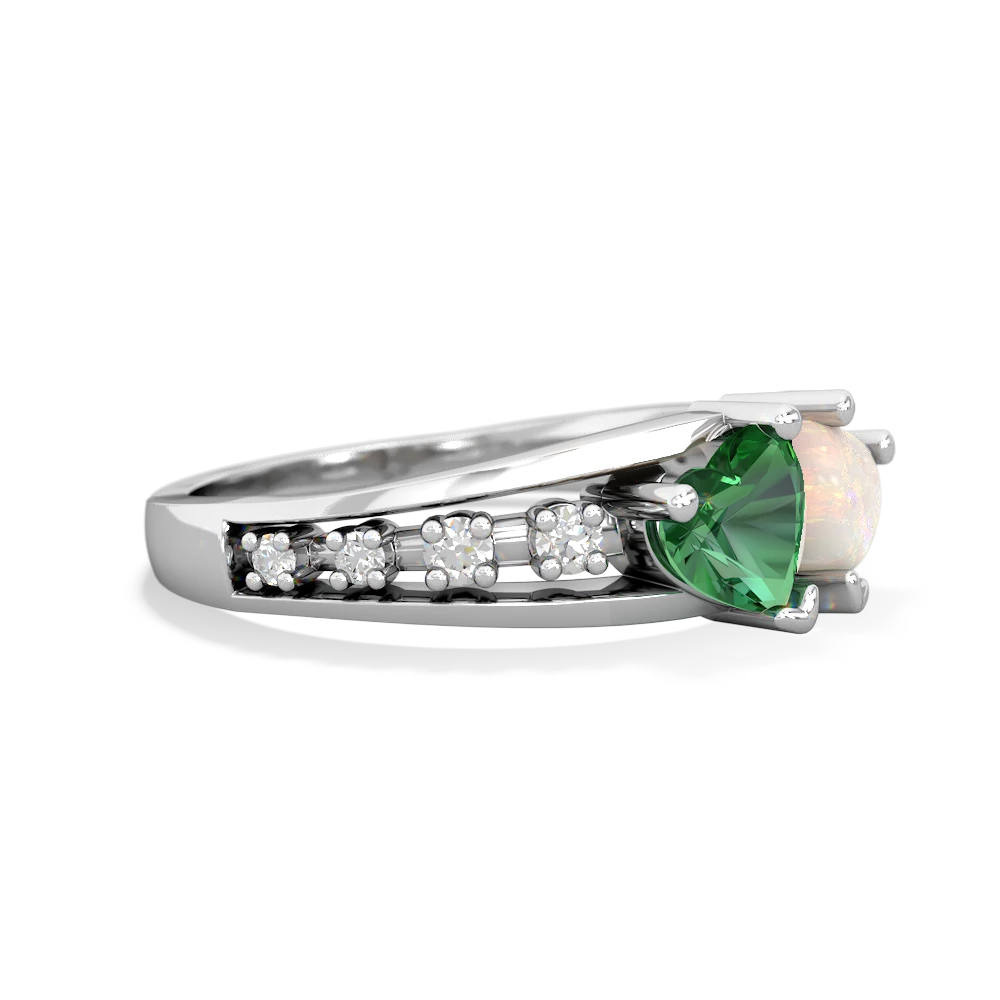 Lab Emerald Heart To Heart 14K White Gold ring R3342