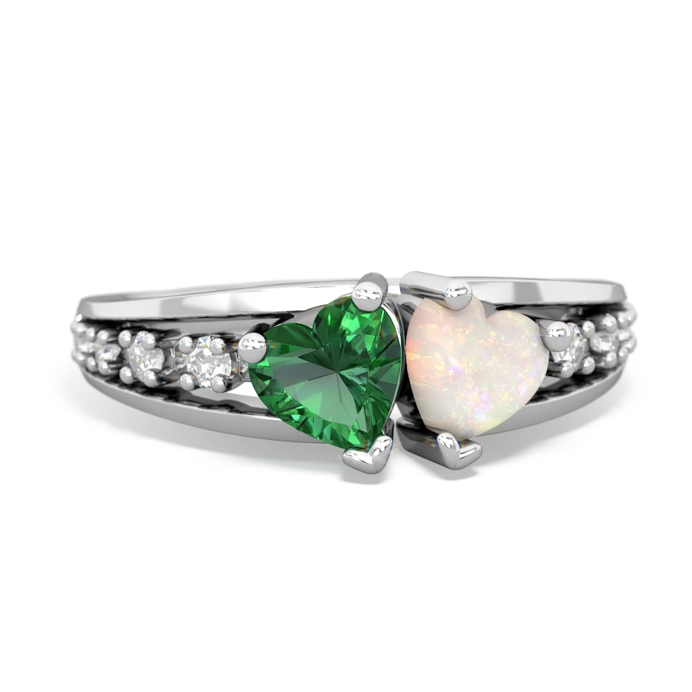 Lab Emerald Heart To Heart 14K White Gold ring R3342