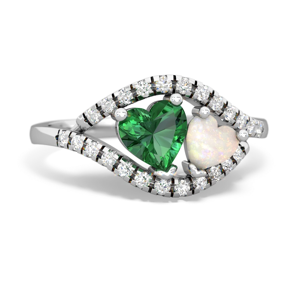 Lab Emerald Mother And Child 14K White Gold ring R3010