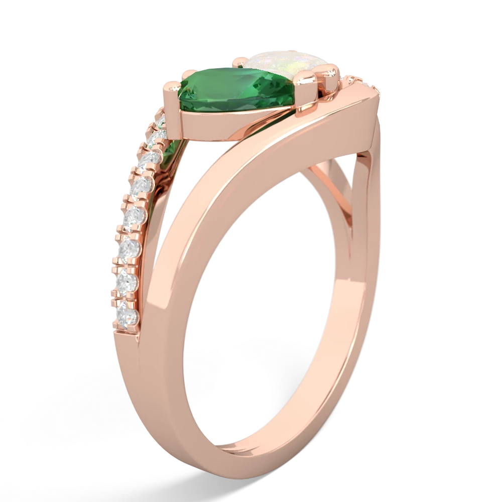 Lab Emerald Nestled Heart Keepsake 14K Rose Gold ring R5650