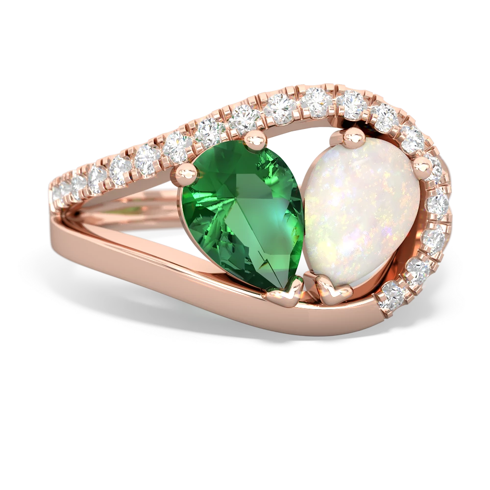 Lab Emerald Nestled Heart Keepsake 14K Rose Gold ring R5650