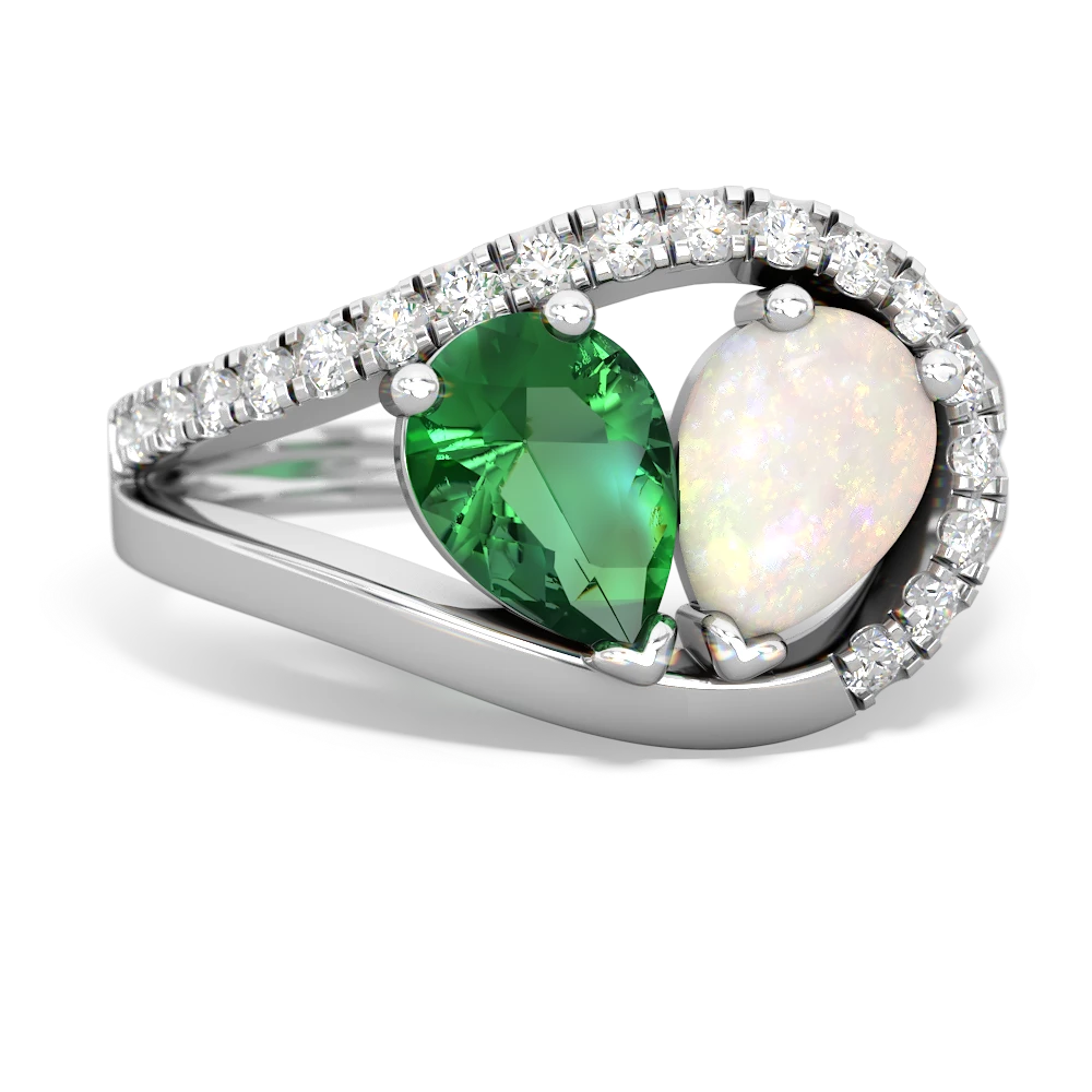 Lab Emerald Nestled Heart Keepsake 14K White Gold ring R5650