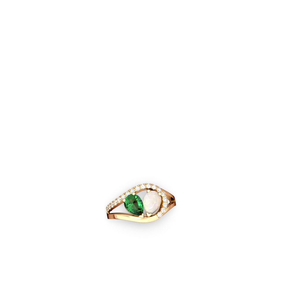 Lab Emerald Nestled Heart Keepsake 14K Yellow Gold ring R5650