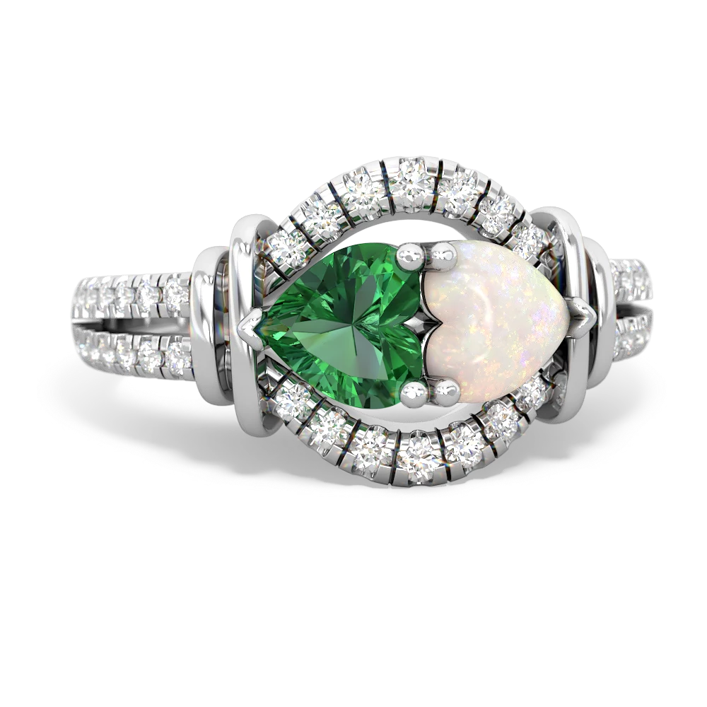 Lab Emerald Art-Deco Keepsake 14K White Gold ring R5630