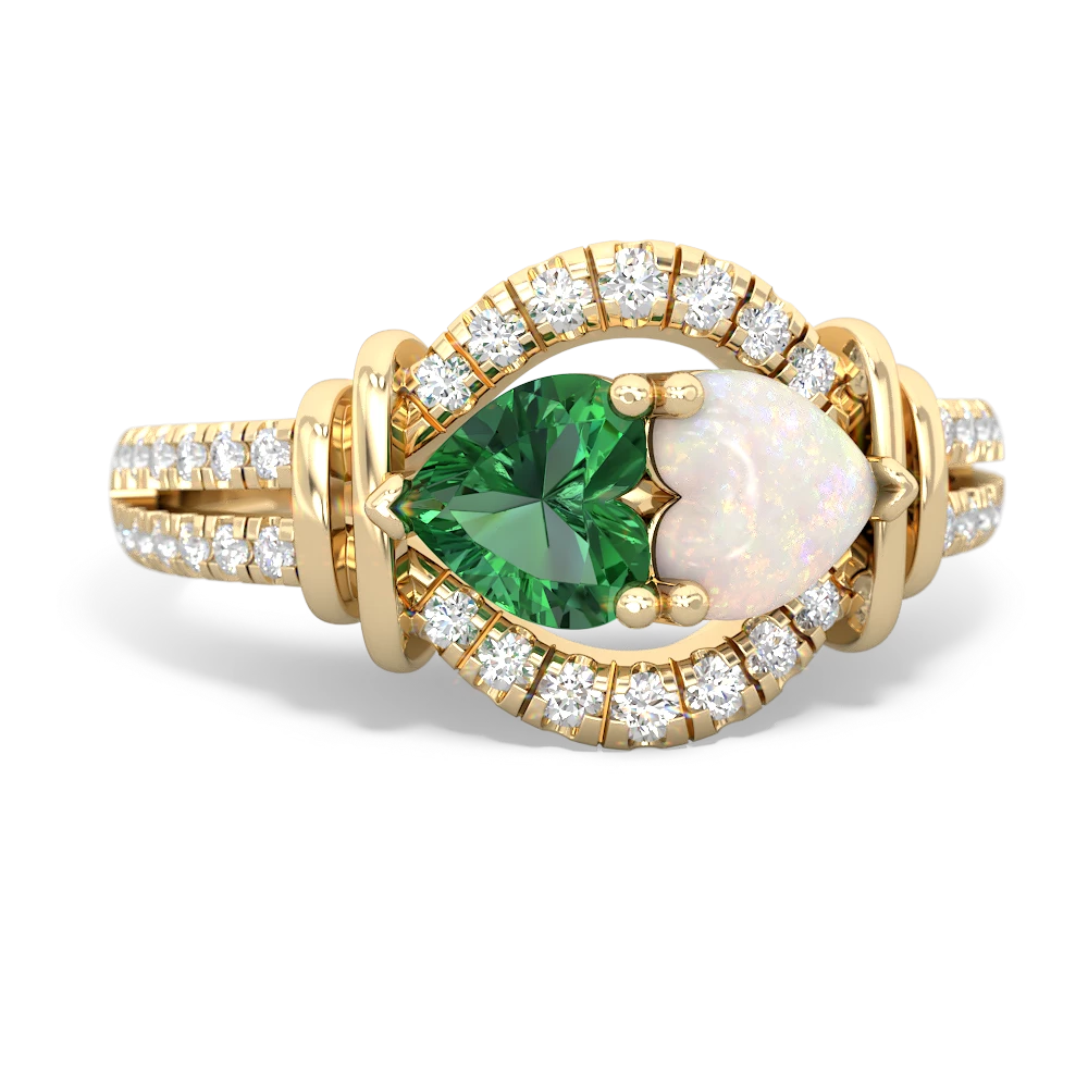 Lab Emerald Art-Deco Keepsake 14K Yellow Gold ring R5630