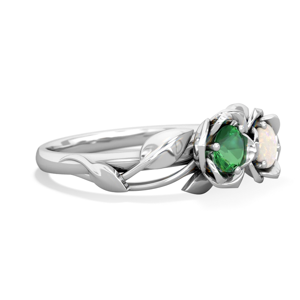Lab Emerald Rose Garden 14K White Gold ring R5510