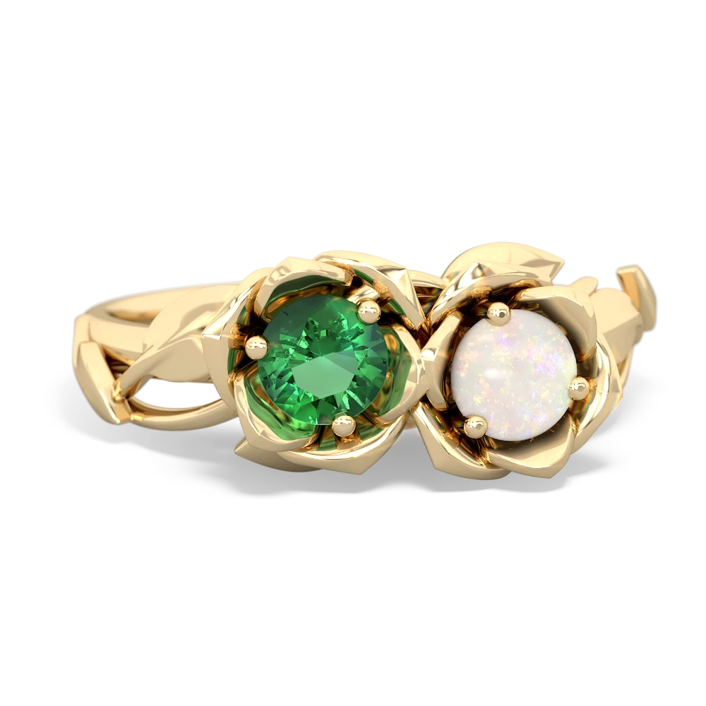 Lab Emerald Rose Garden 14K Yellow Gold ring R5510