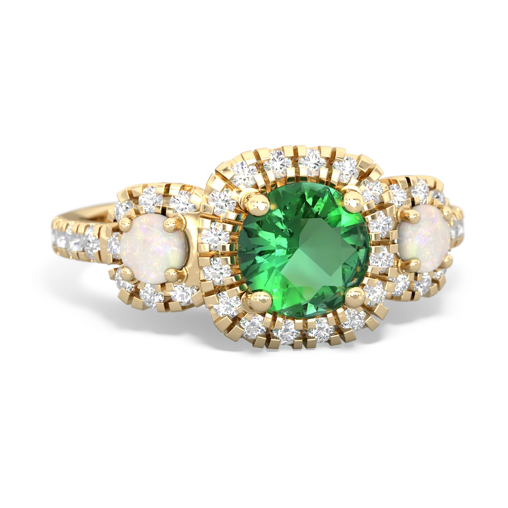 Lab Emerald Regal Halo 14K Yellow Gold ring R5350