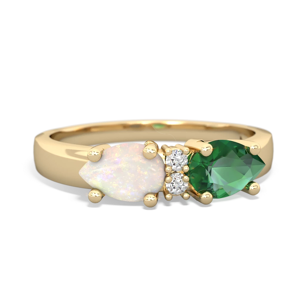 Lab Emerald Pear Bowtie 14K Yellow Gold ring R0865