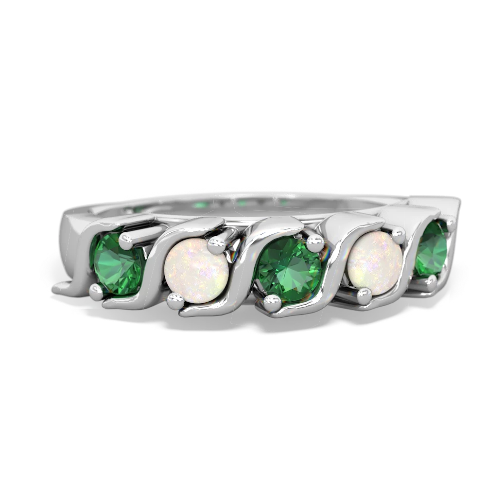 Lab Emerald Anniversary Band 14K White Gold ring R2089
