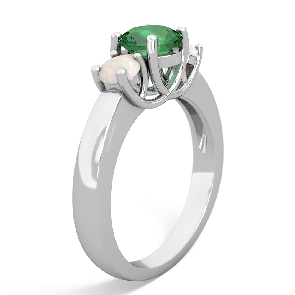 Lab Emerald Three Stone Round Trellis 14K White Gold ring R4018