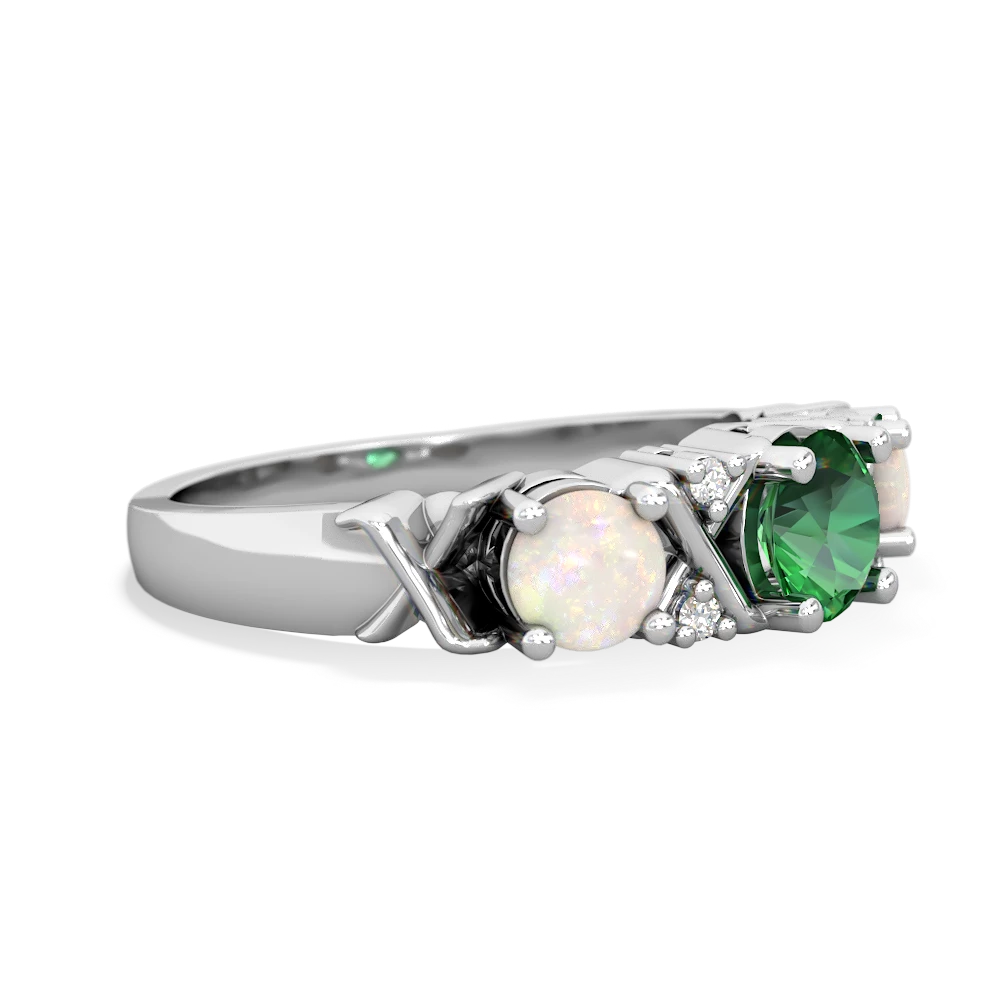 Lab Emerald Hugs And Kisses 14K White Gold ring R5016