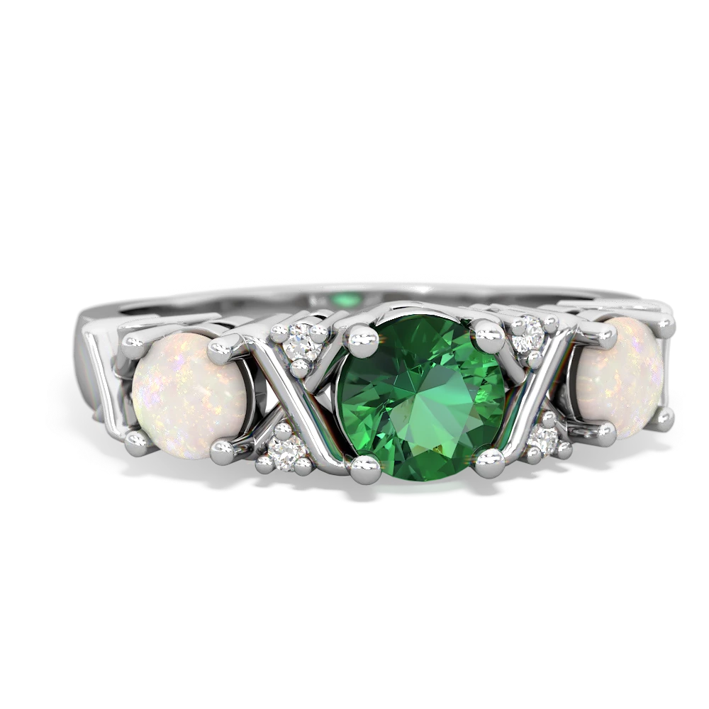 Lab Emerald Hugs And Kisses 14K White Gold ring R5016