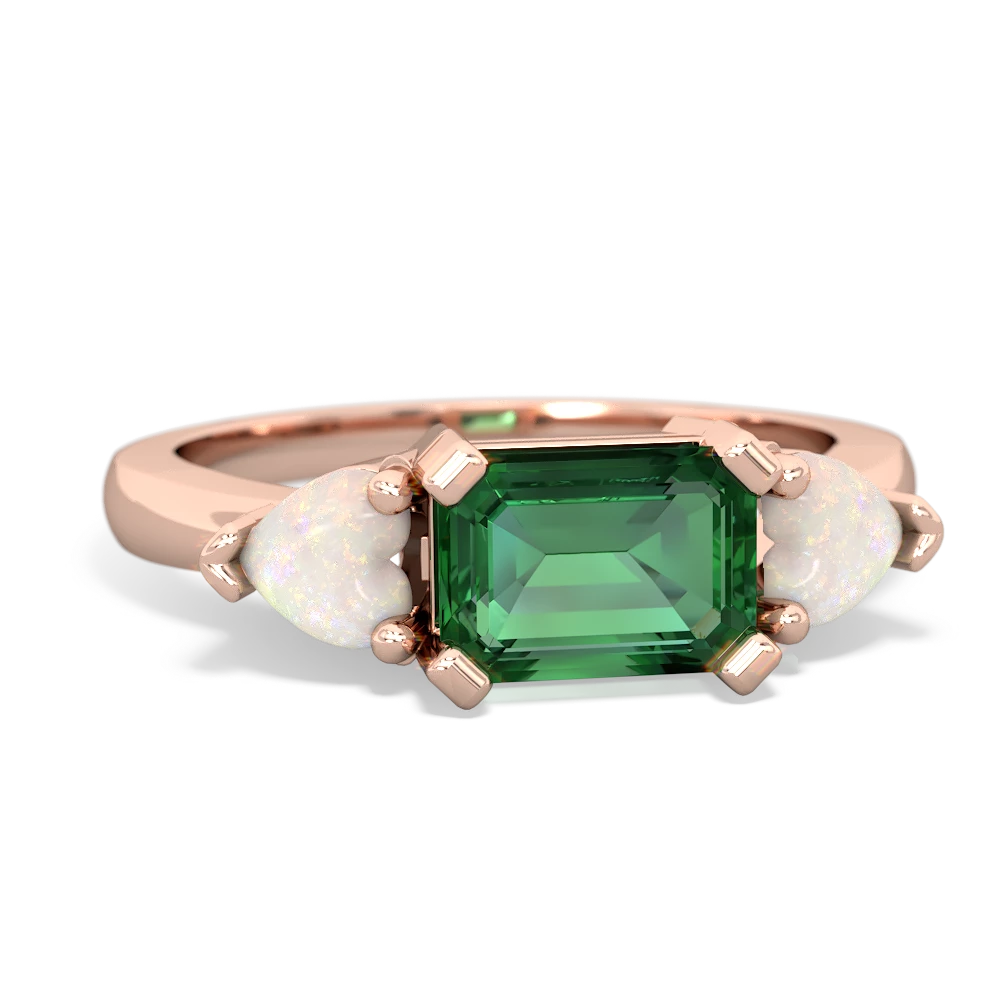 Lab Emerald Three Stone 14K Rose Gold ring R5235