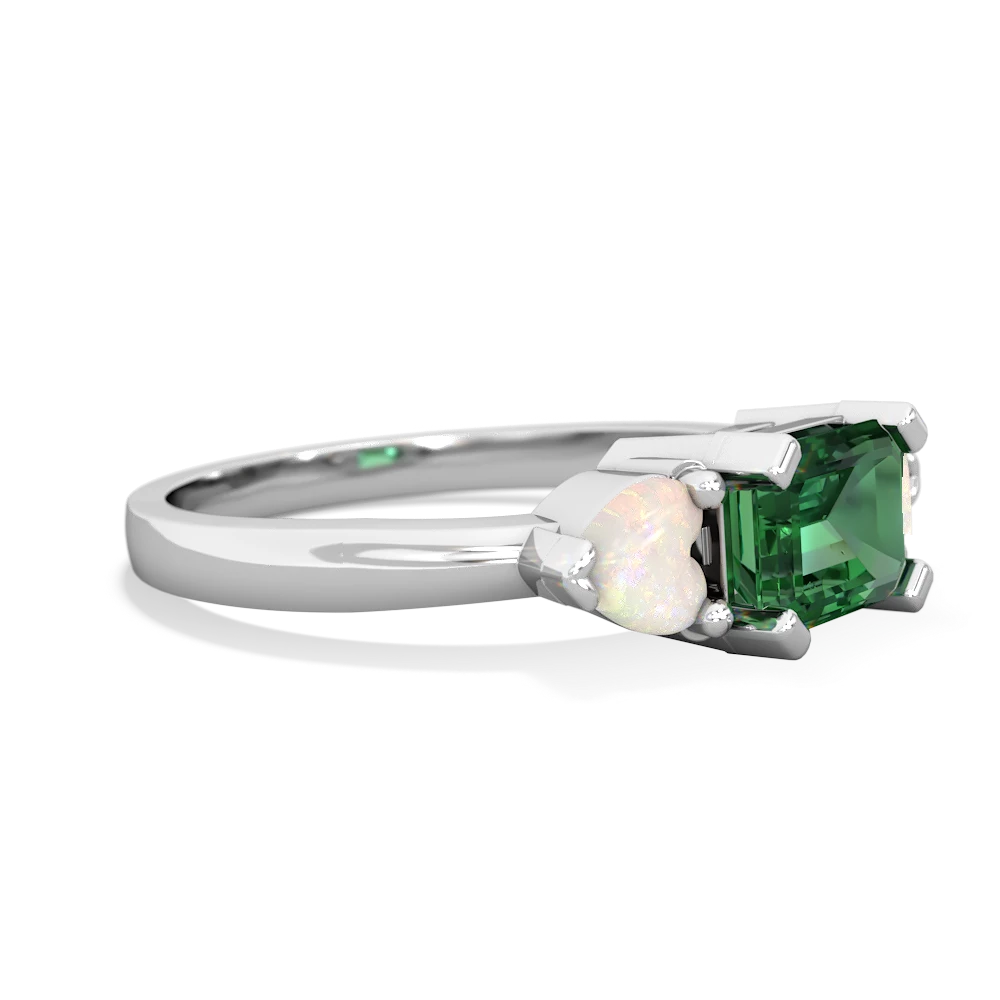 Lab Emerald Three Stone 14K White Gold ring R5235