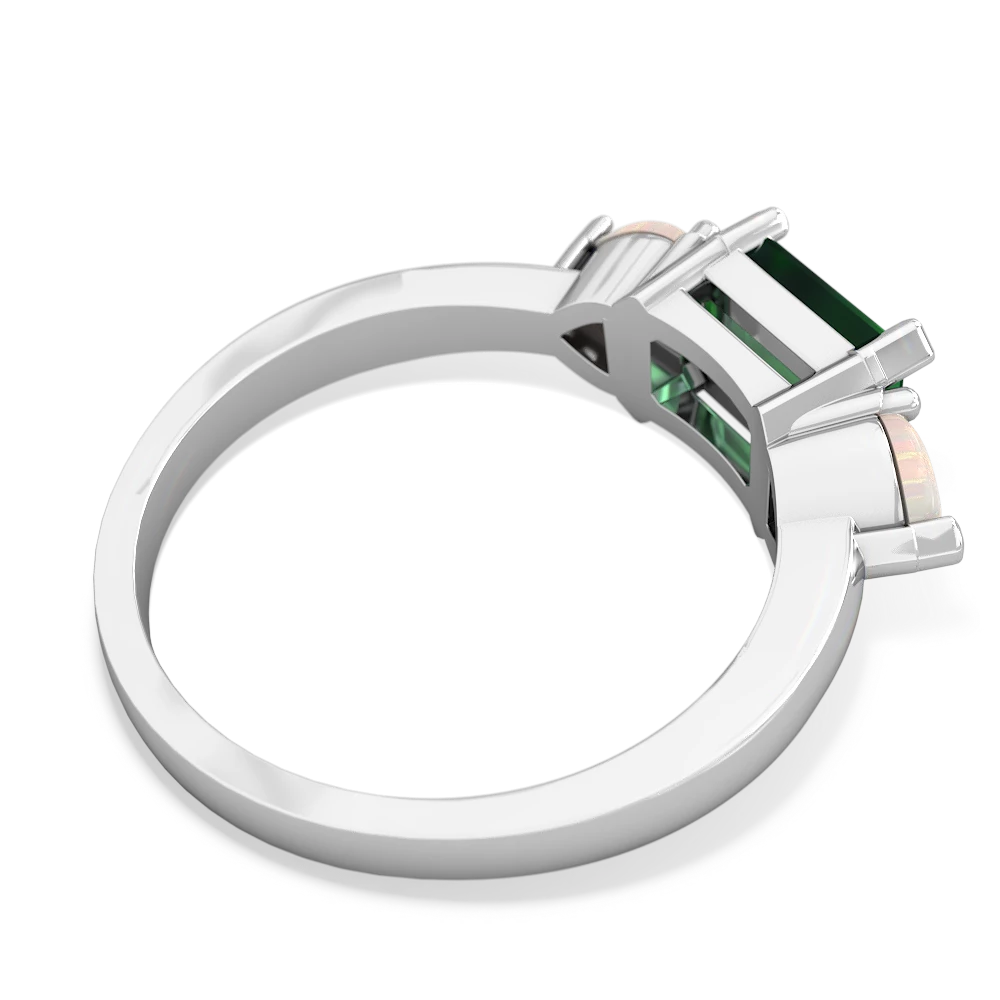 Lab Emerald Three Stone 14K White Gold ring R5235