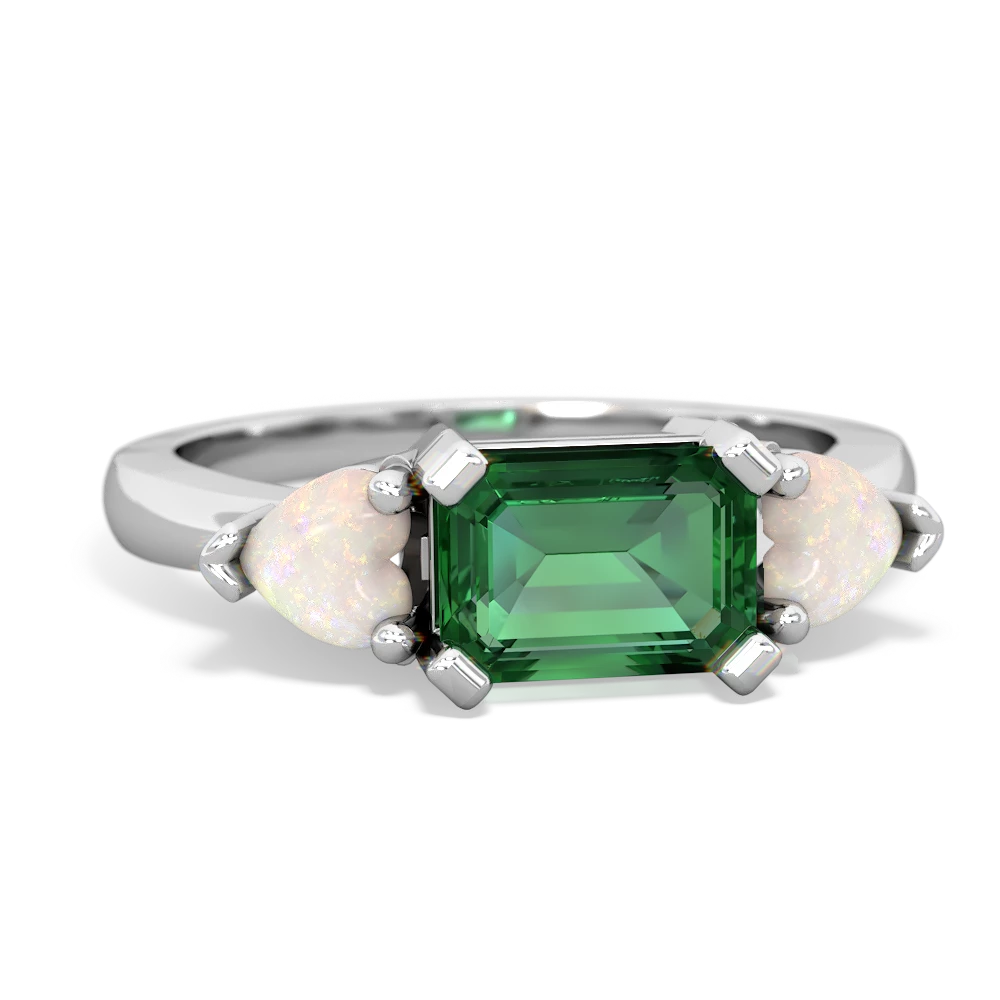 Lab Emerald Three Stone 14K White Gold ring R5235