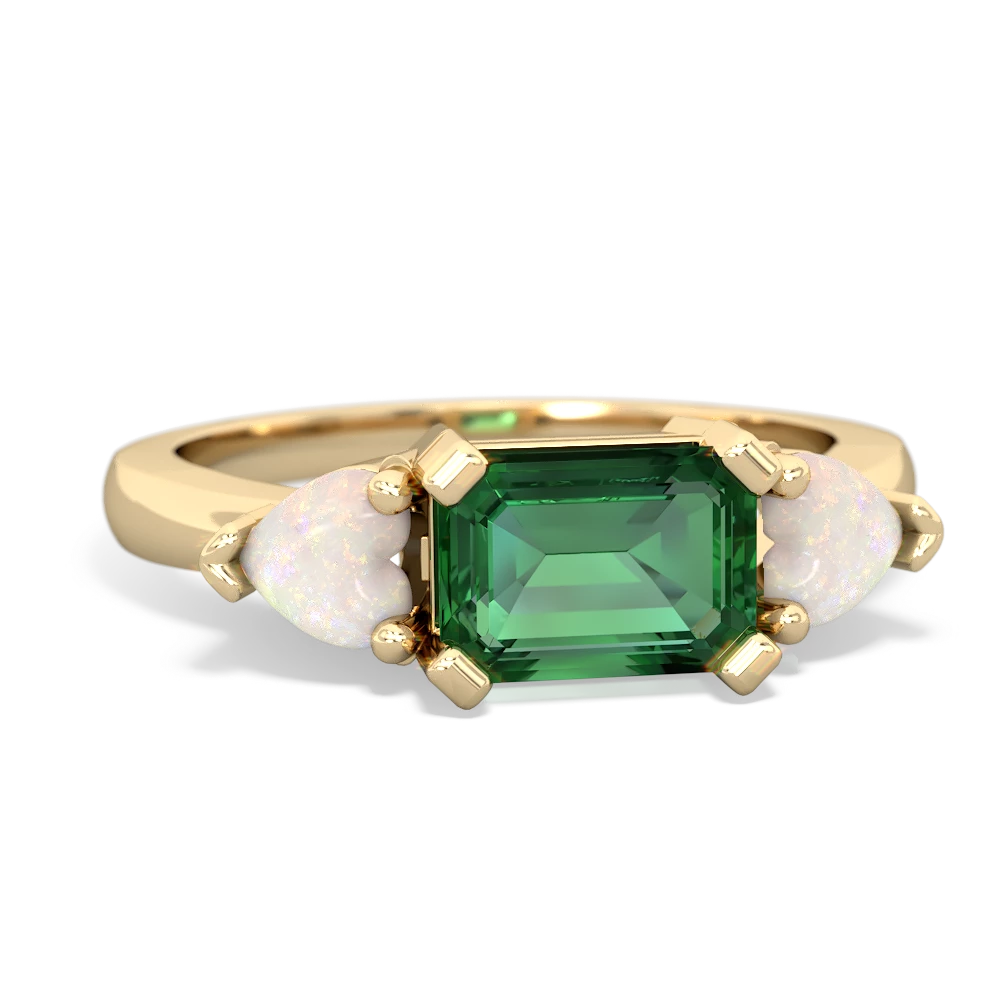 Lab Emerald Three Stone 14K Yellow Gold ring R5235