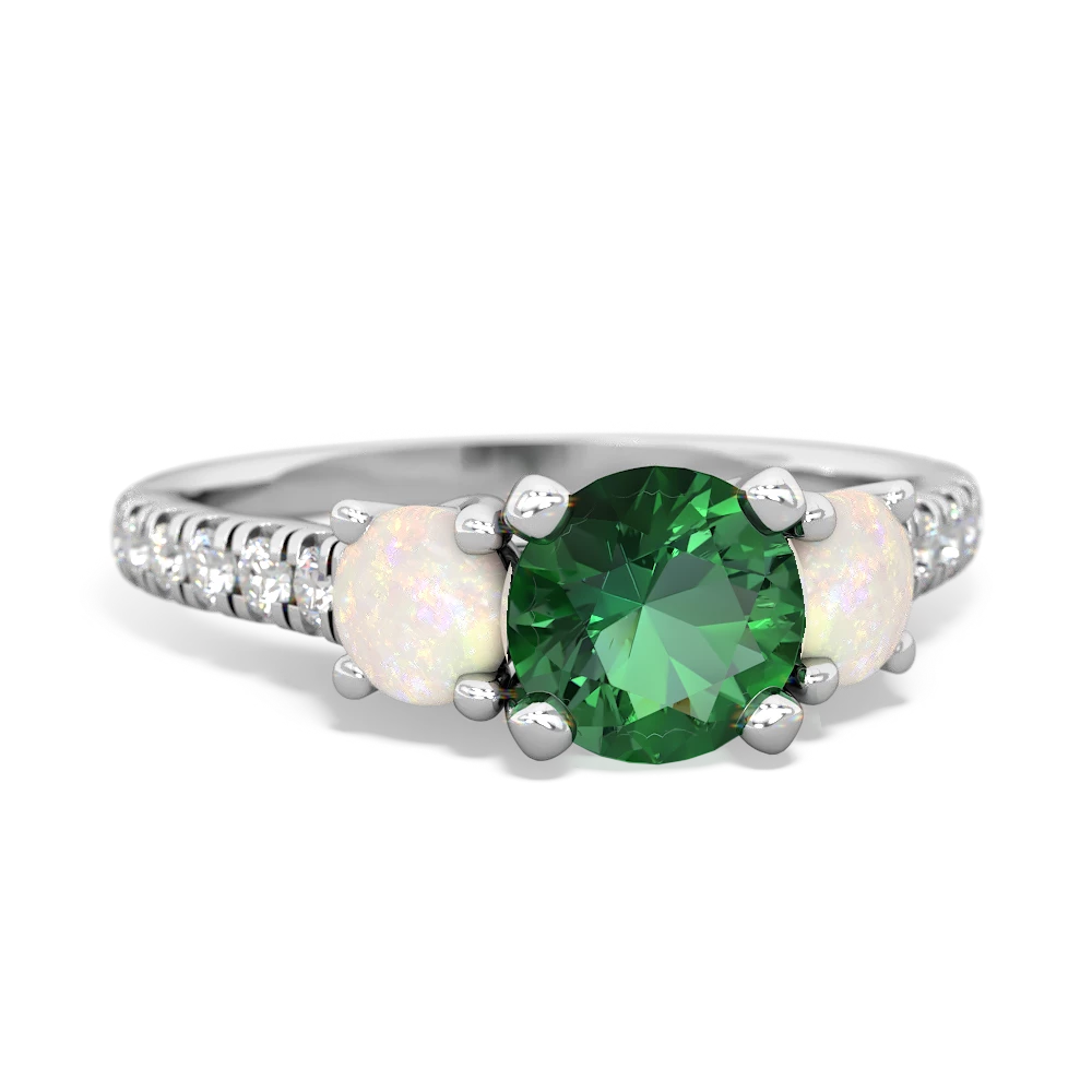 Lab Emerald Pave Trellis 14K White Gold ring R5500