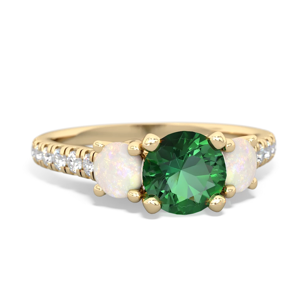 Lab Emerald Pave Trellis 14K Yellow Gold ring R5500