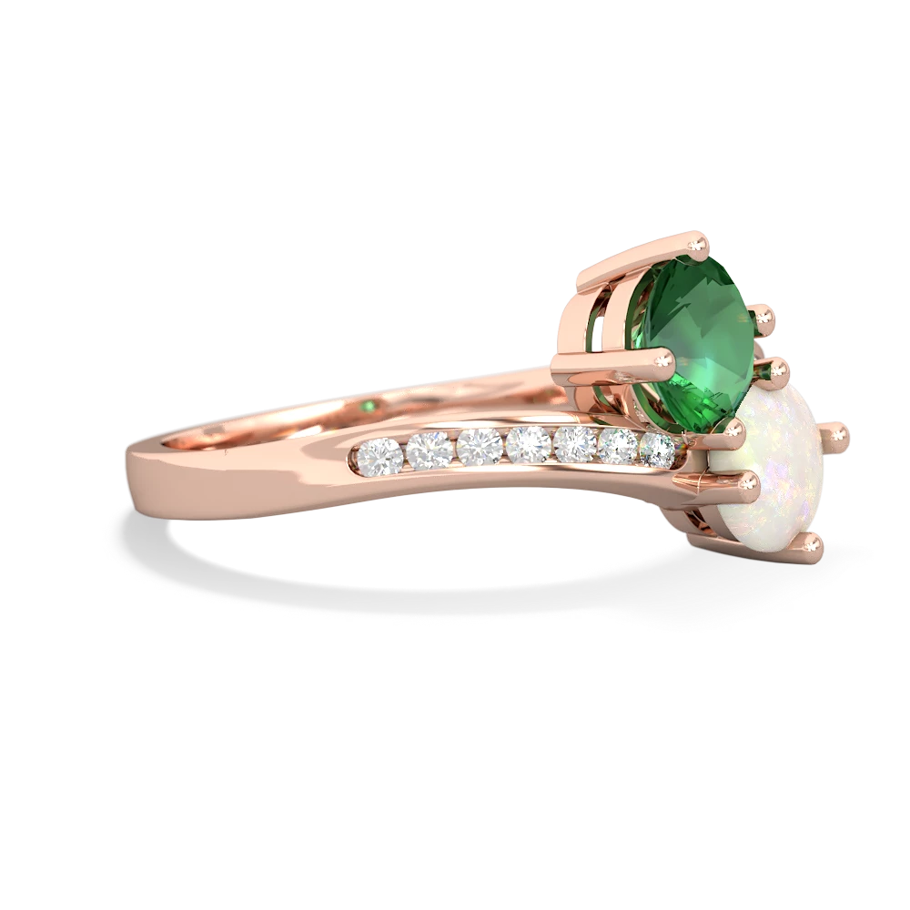 Lab Emerald Channel Set Two Stone 14K Rose Gold ring R5303