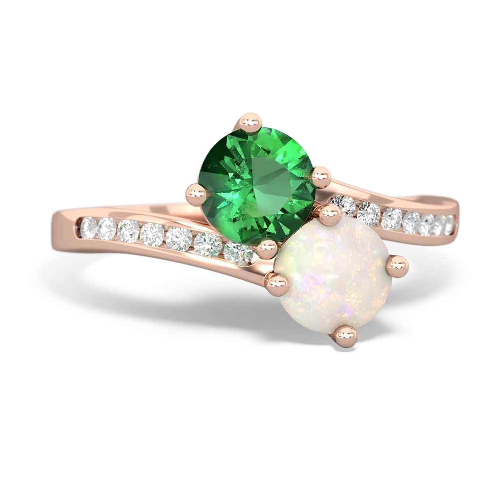 Lab Emerald Channel Set Two Stone 14K Rose Gold ring R5303