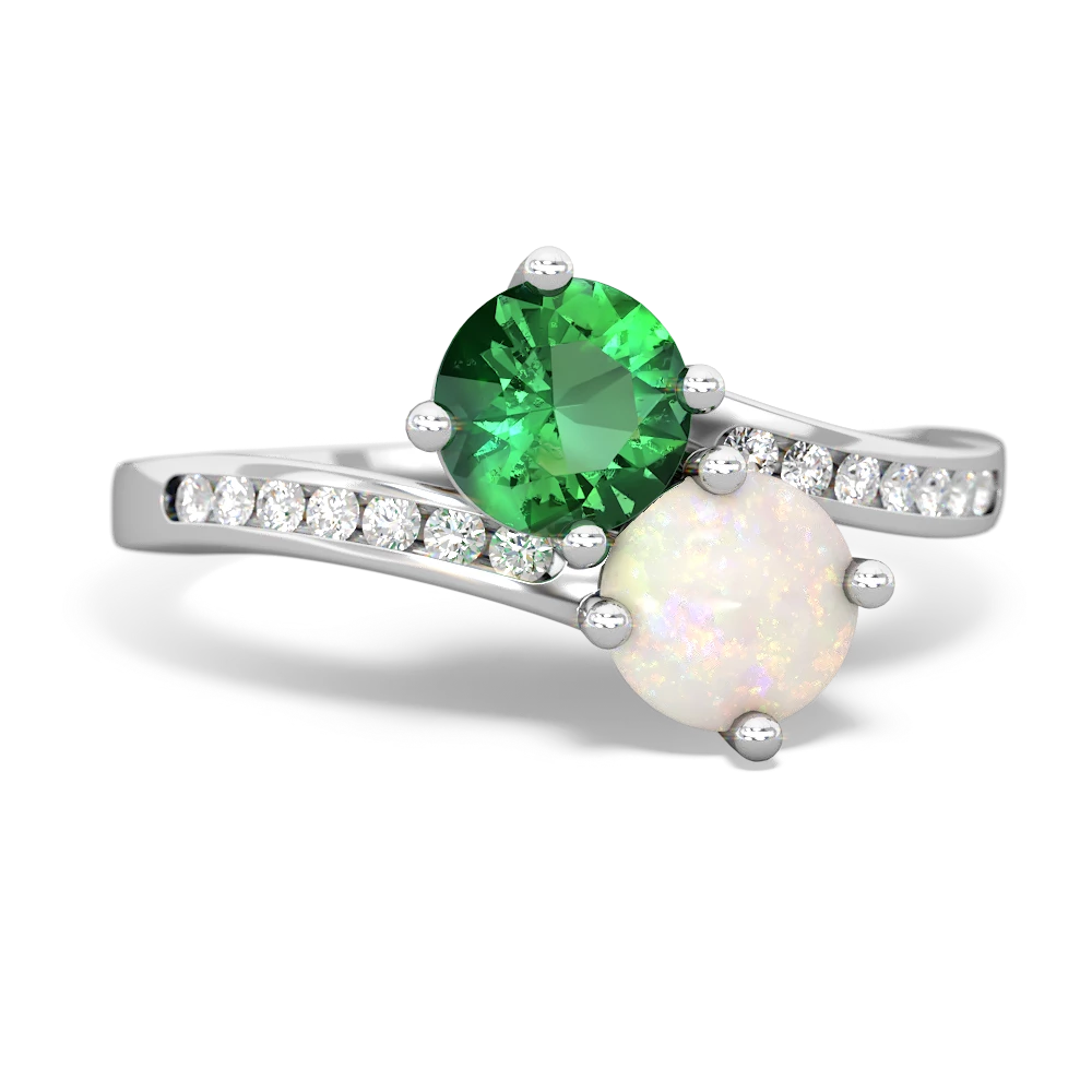 Lab Emerald Channel Set Two Stone 14K White Gold ring R5303