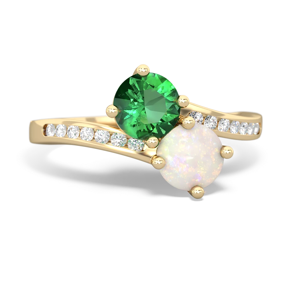 Lab Emerald Channel Set Two Stone 14K Yellow Gold ring R5303