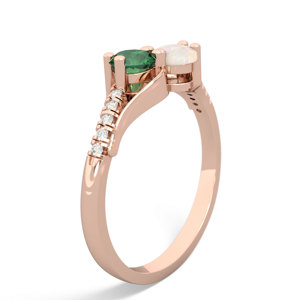 Lab Emerald Infinity Pave Two Stone 14K Rose Gold ring R5285