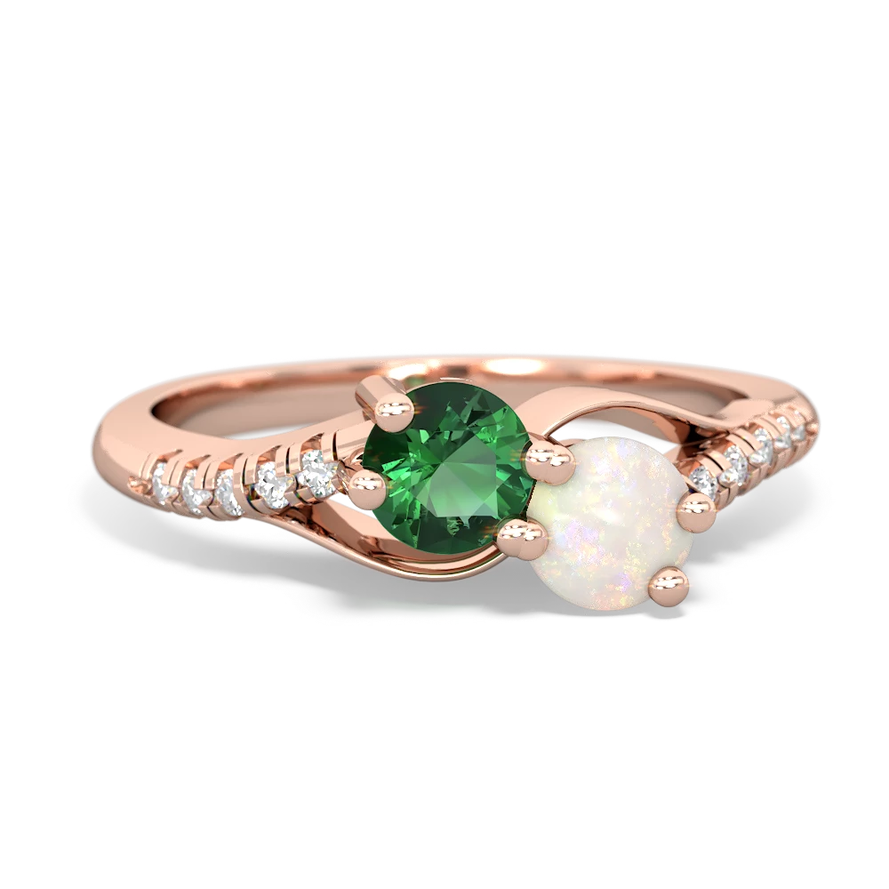 Lab Emerald Infinity Pave Two Stone 14K Rose Gold ring R5285