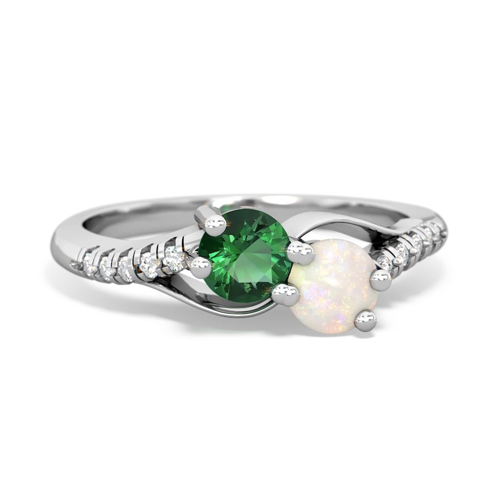 Lab Emerald Infinity Pave Two Stone 14K White Gold ring R5285