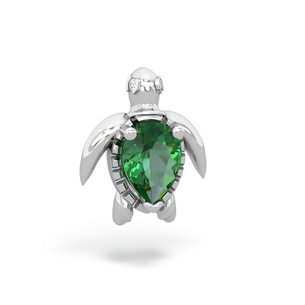 Lab Emerald Baby Sea Turtle 14K White Gold pendant P5241