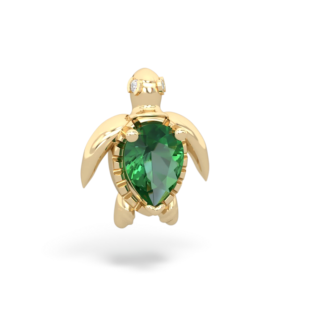 Lab Emerald Baby Sea Turtle 14K Yellow Gold pendant P5241