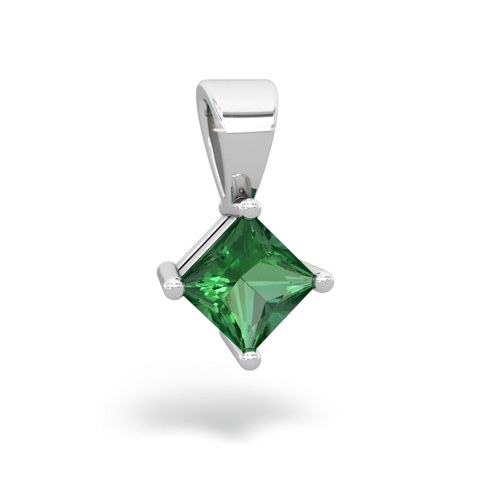 Lab Emerald 5Mm Princess Solitaire 14K White Gold pendant P1789