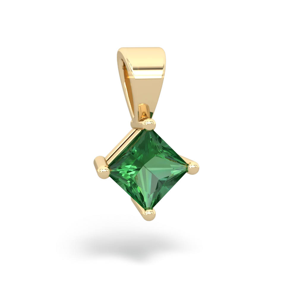 Lab Emerald 5Mm Princess Solitaire 14K Yellow Gold pendant P1789