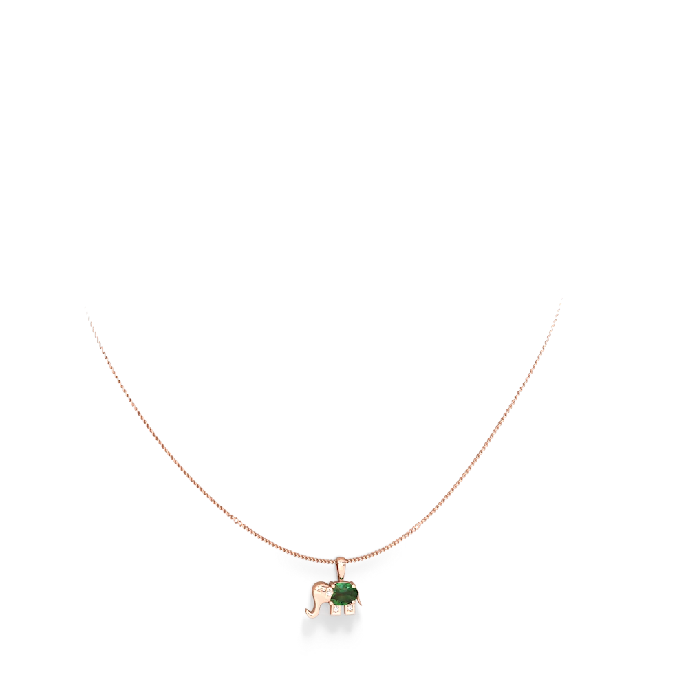 Lab Emerald Elephant 14K Rose Gold pendant P2555